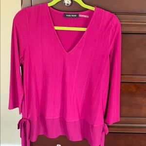 Ivanka Trump fuschia ribbed blouse with side ties